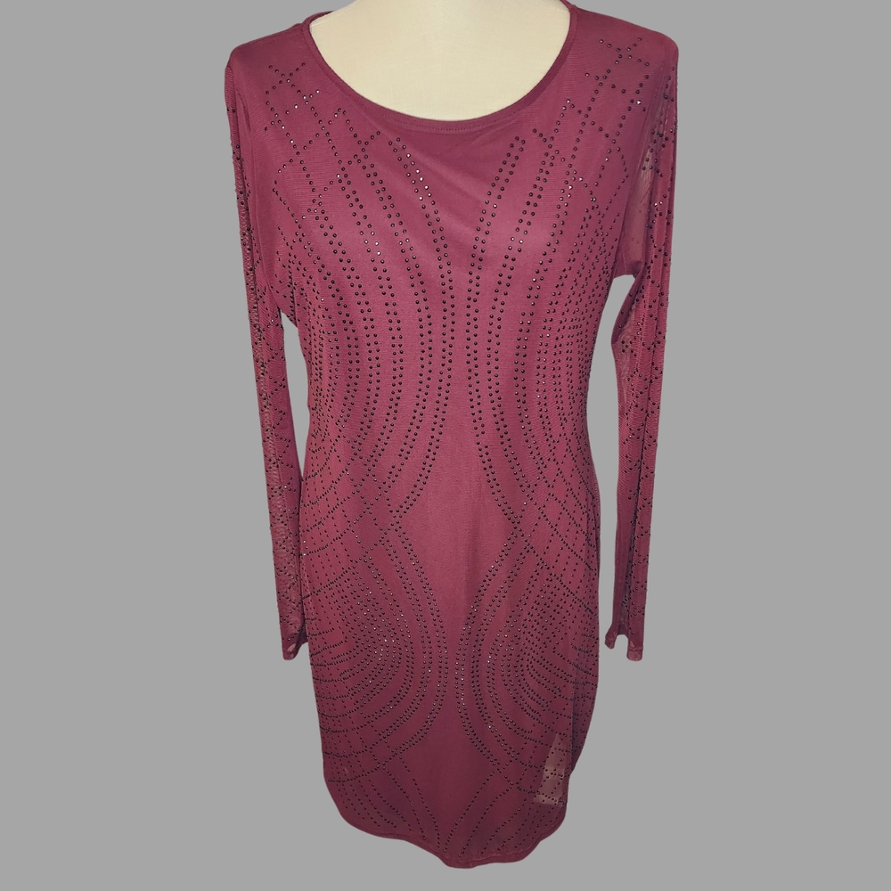 Elegant Long Sleeve Dress in Burgundy